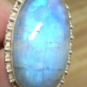 RARE HUGE Moonstone in SS Ring Sz 7 Sizeable